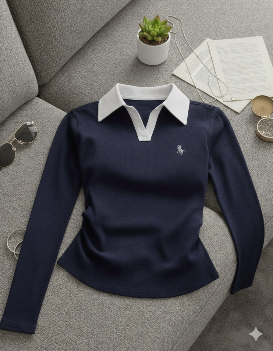 Two-Tone V-Neck Polo Full Sleeve Top – Polo