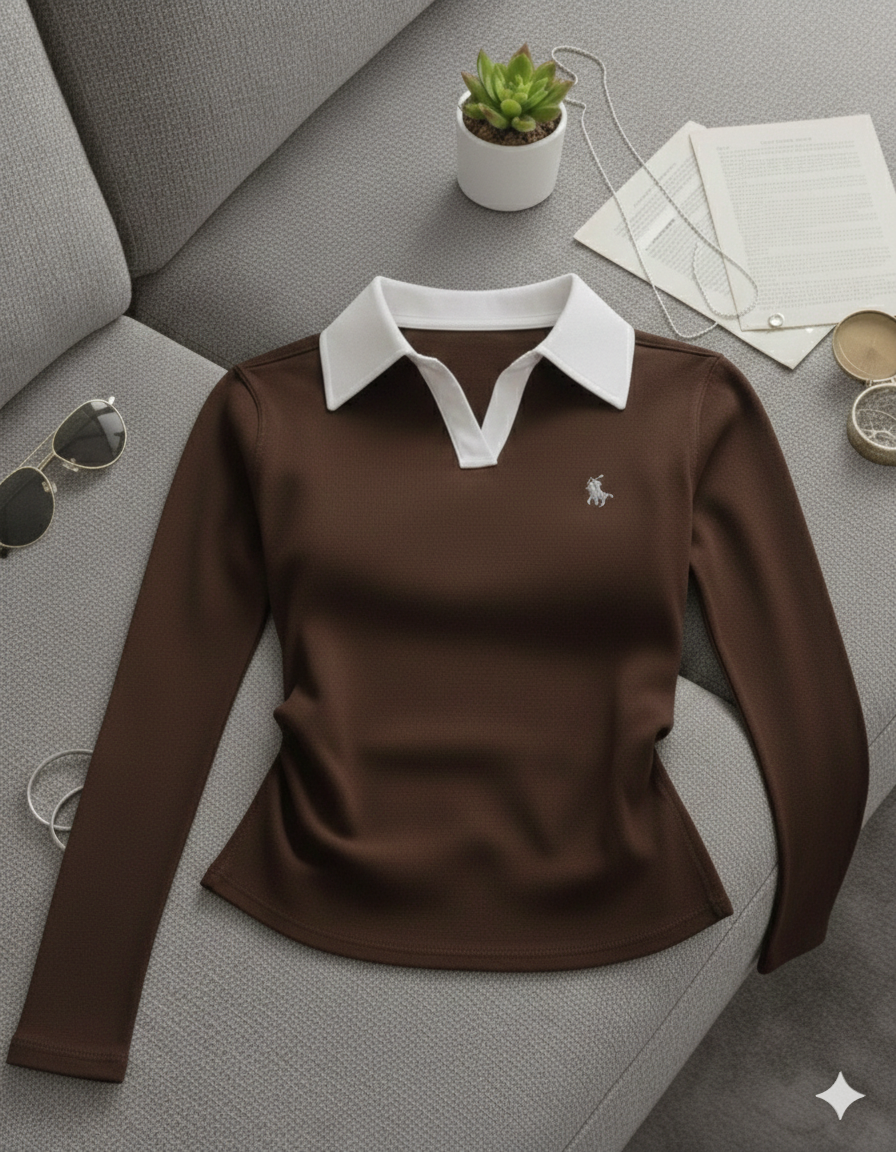 Two-Tone V-Neck Polo Full Sleeve Top – Polo