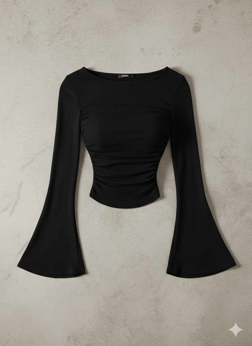 Boat Neck Flare Sleeves Top