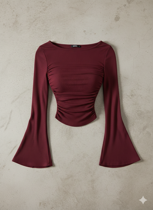 Boat Neck Flare Sleeves Top
