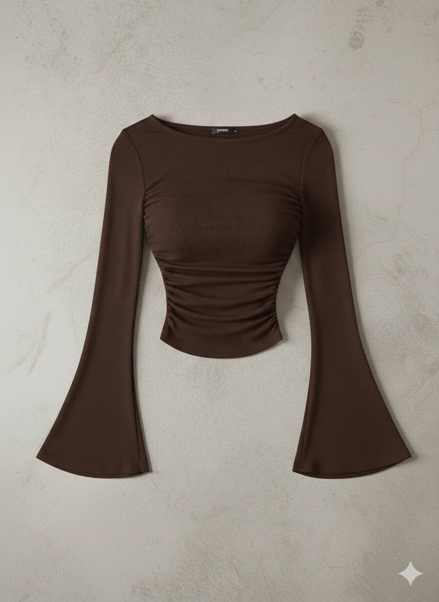 Boat Neck Flare Sleeves Top