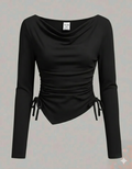 Ruffle Side Ruched Asymmetrical Top – Full Sleeve