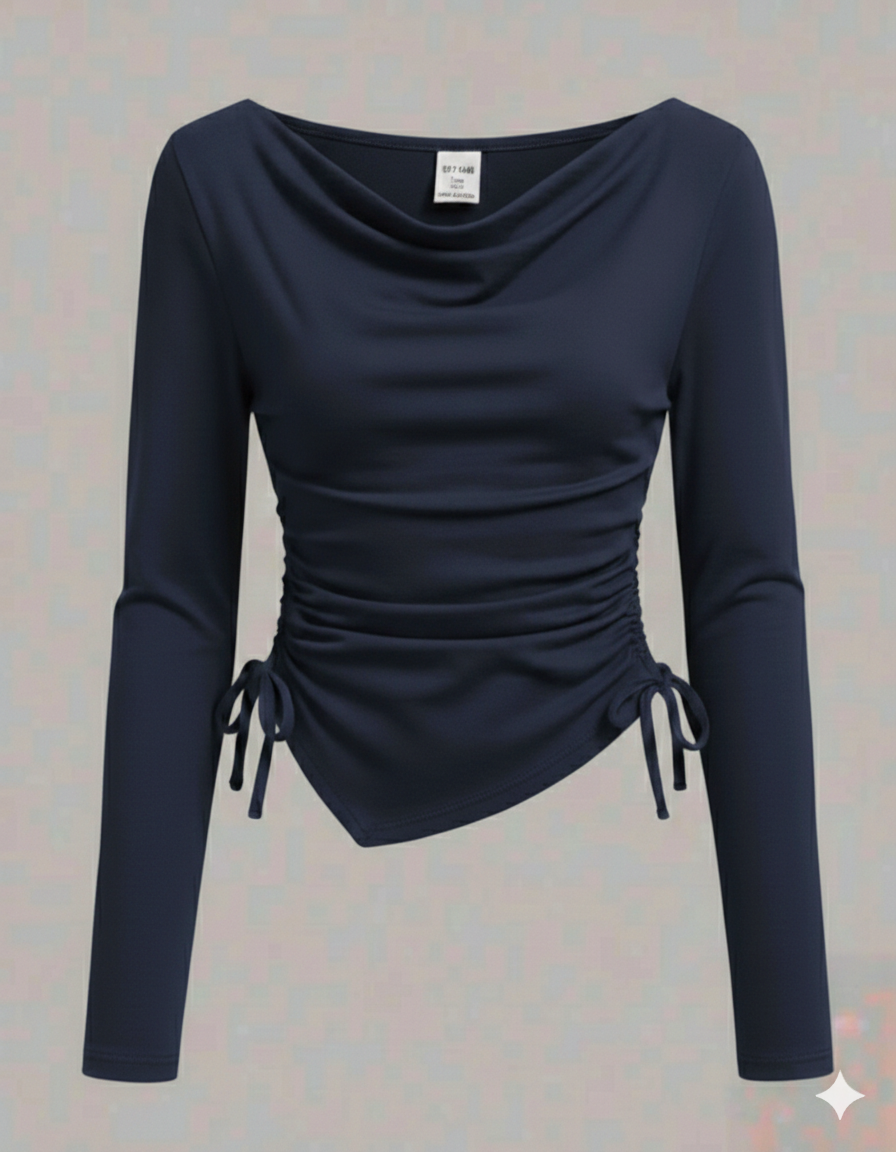 Ruffle Side Ruched Asymmetrical Top – Full Sleeve