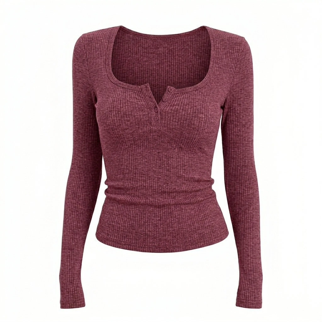 Square Neck Henley Full Sleeve Top