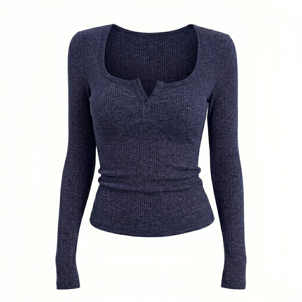 Square Neck Henley Full Sleeve Top