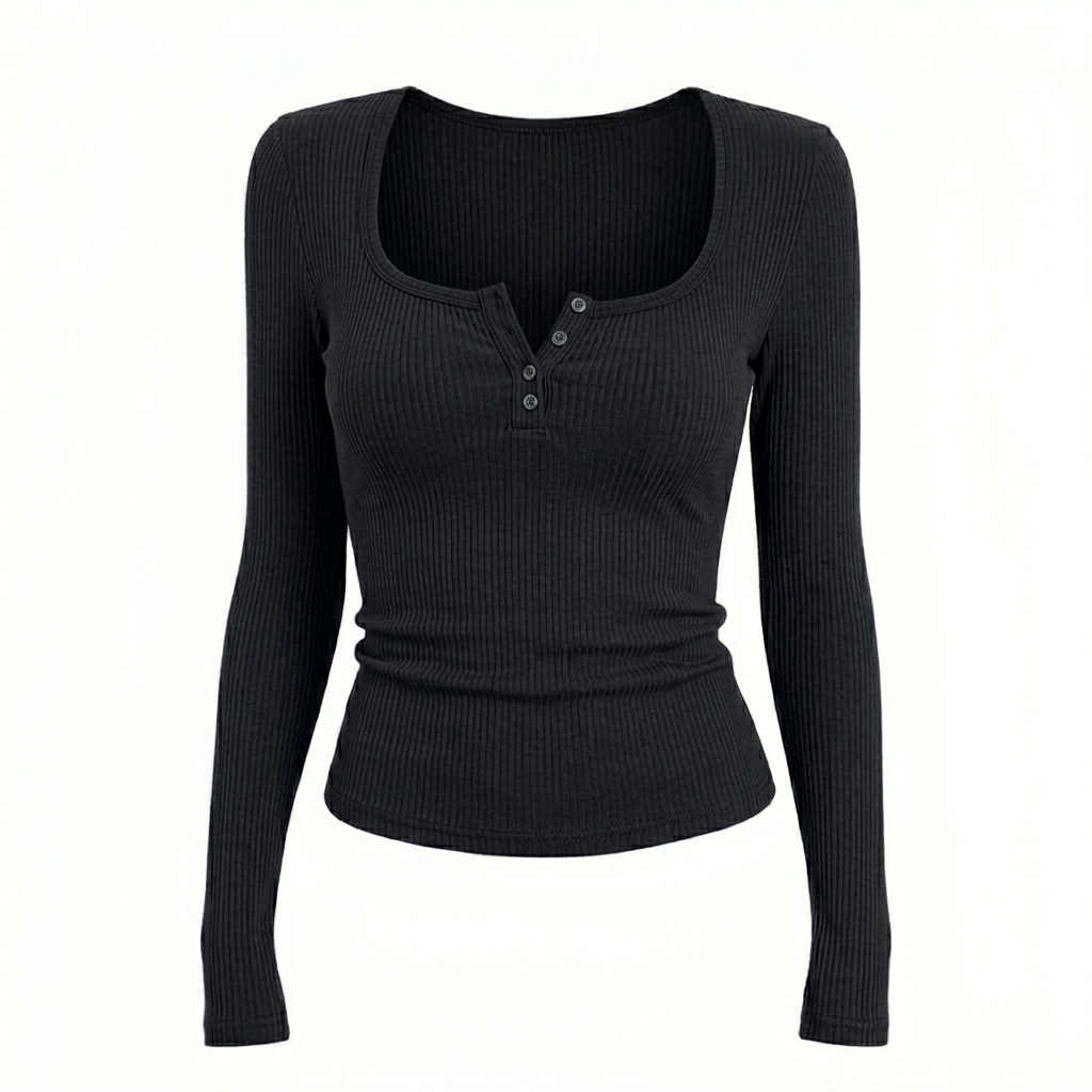 Square Neck Henley Full Sleeve Top