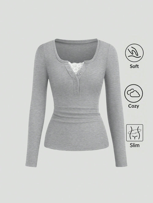 Lace Henley 5.0 Full Sleeve Top