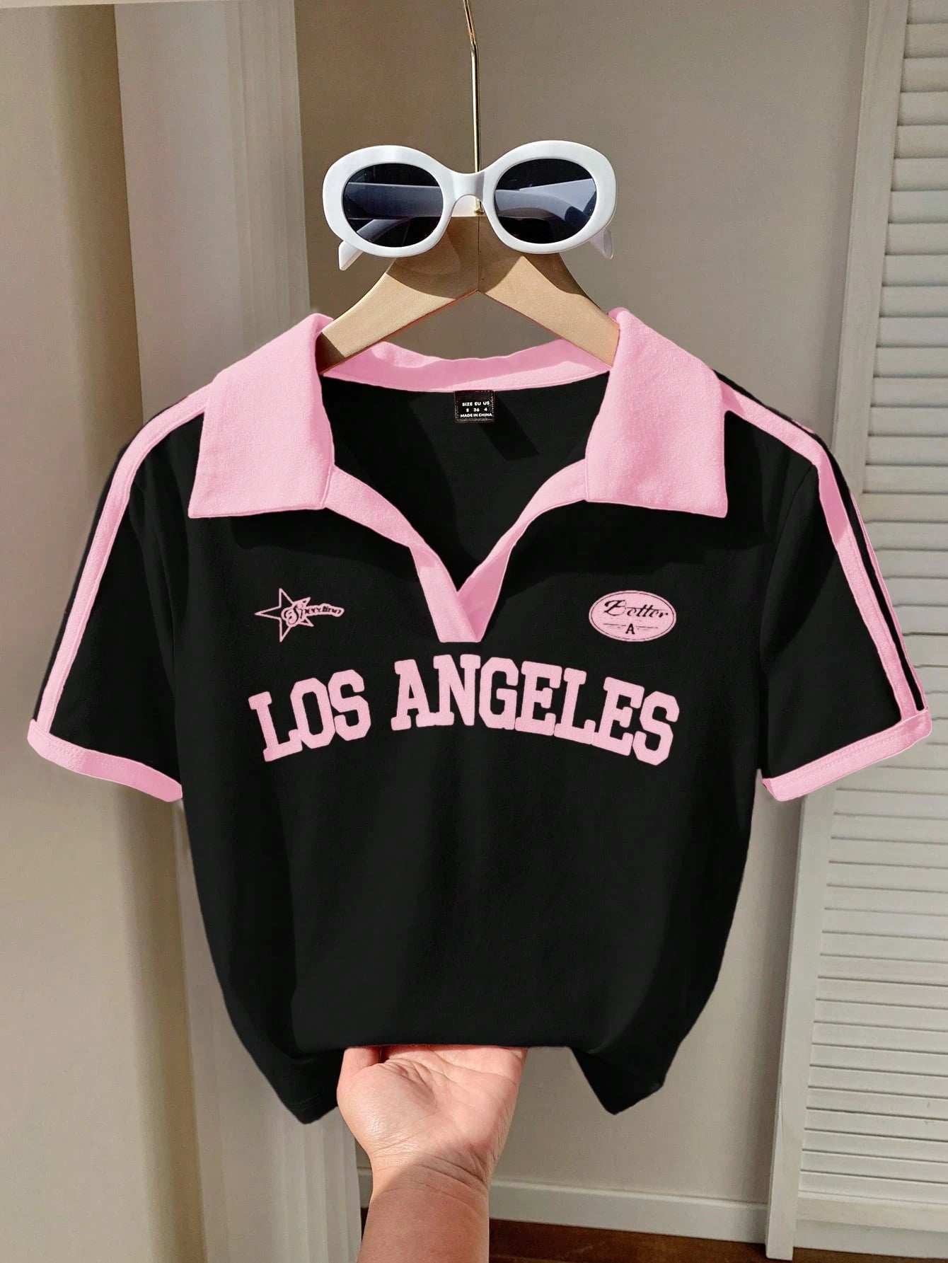 Two-Tone V-Neck Polo Half Sleeve Top – Los Angeles