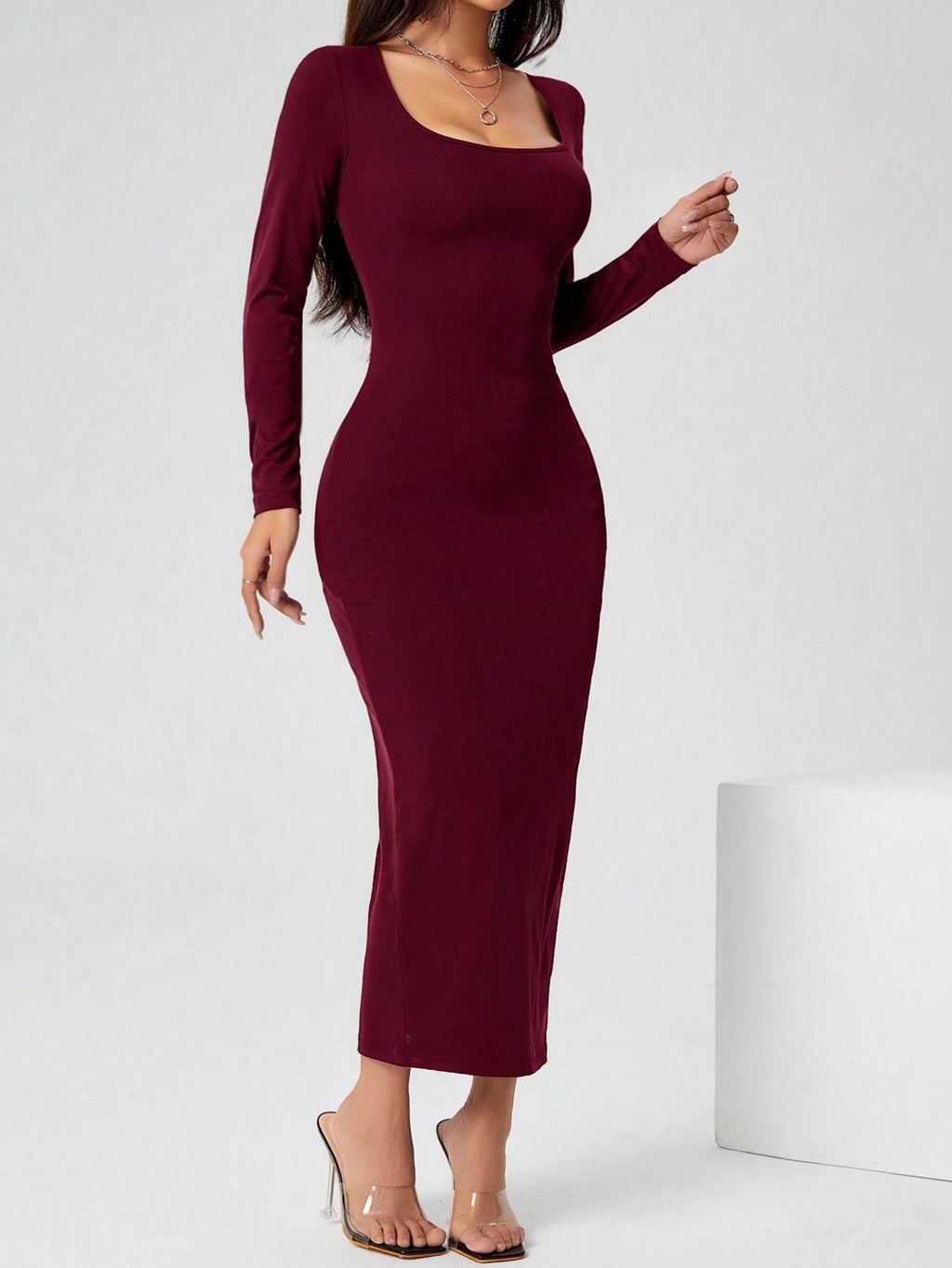 Square Neck Bodycon Dress – Full Sleeve