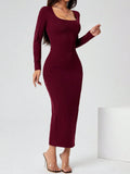 Square Neck Bodycon Dress – Full Sleeve