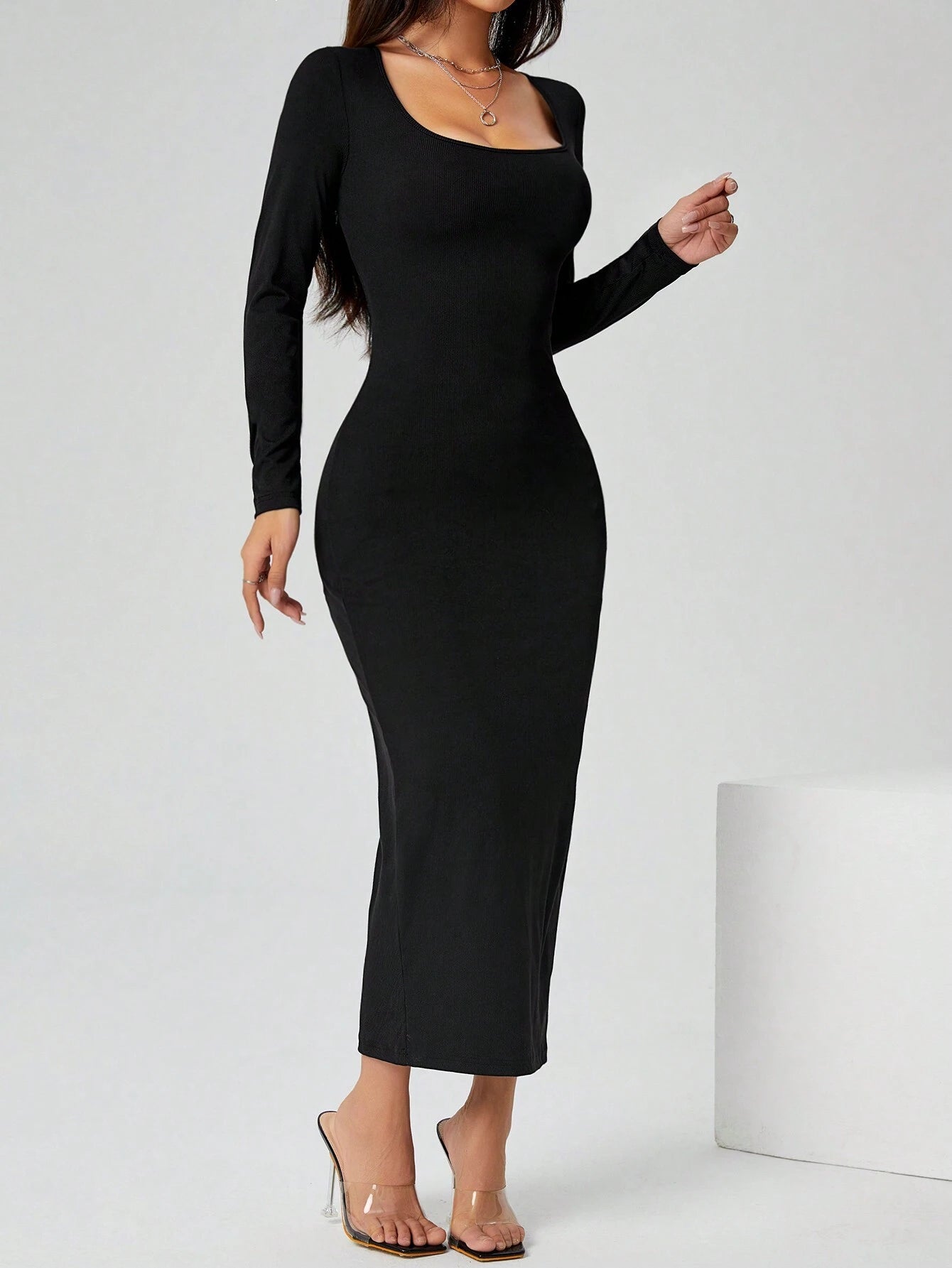 Square Neck Bodycon Dress – Full Sleeve
