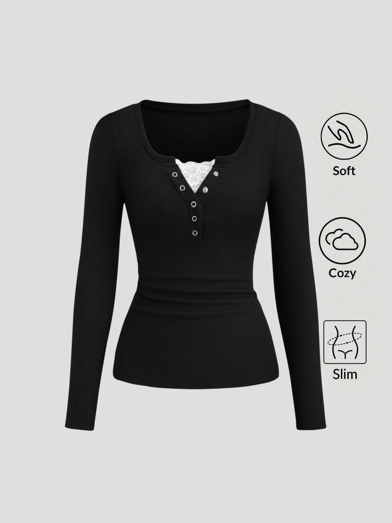 Lace Henley 5.0 Full Sleeve Top