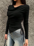 Ruffle Side Ruched Asymmetrical Top – Full Sleeve