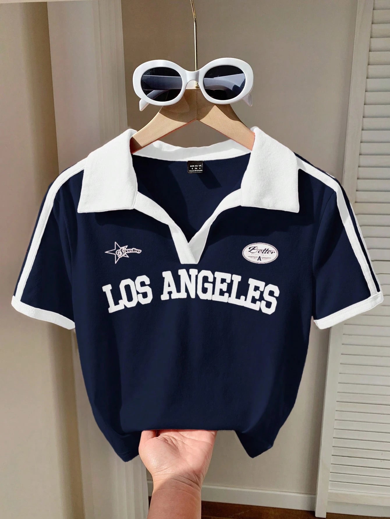 Two-Tone V-Neck Polo Half Sleeve Top – Los Angeles