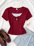 Notch Neck Lace Bow Top – Half Sleeve