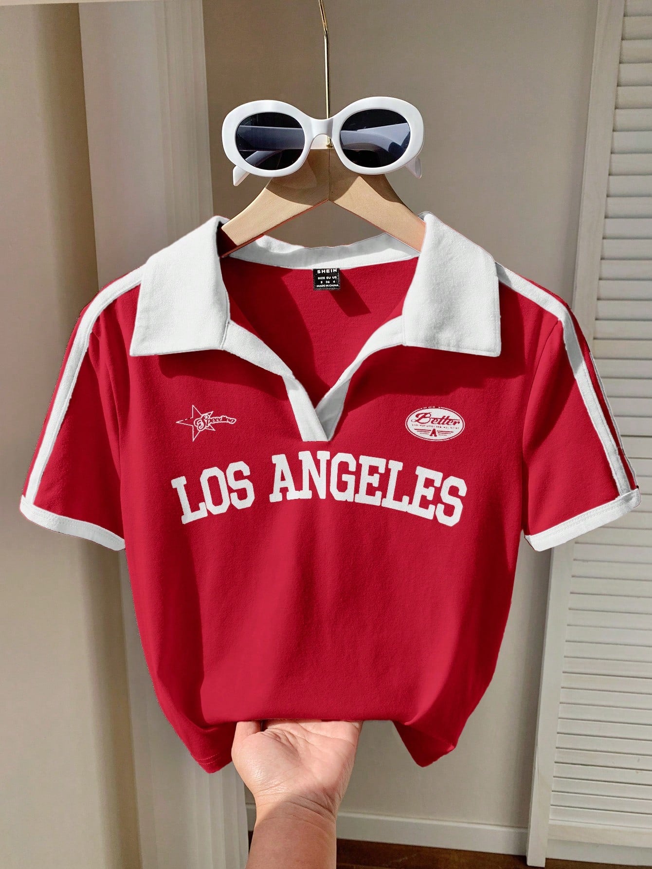 Two-Tone V-Neck Polo Half Sleeve Top – Los Angeles