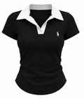 Contrast Collar Ribbed Polo Top