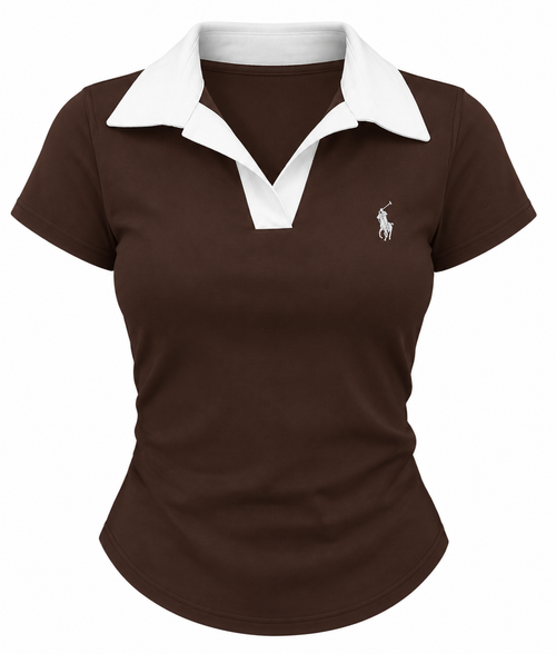 Contrast Collar Ribbed Polo Top