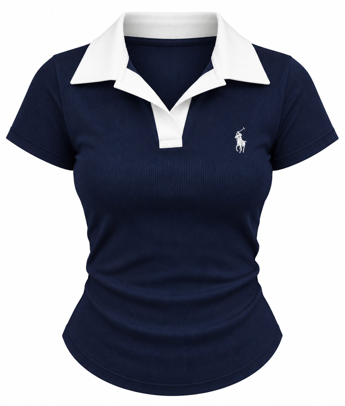 Contrast Collar Ribbed Polo Top