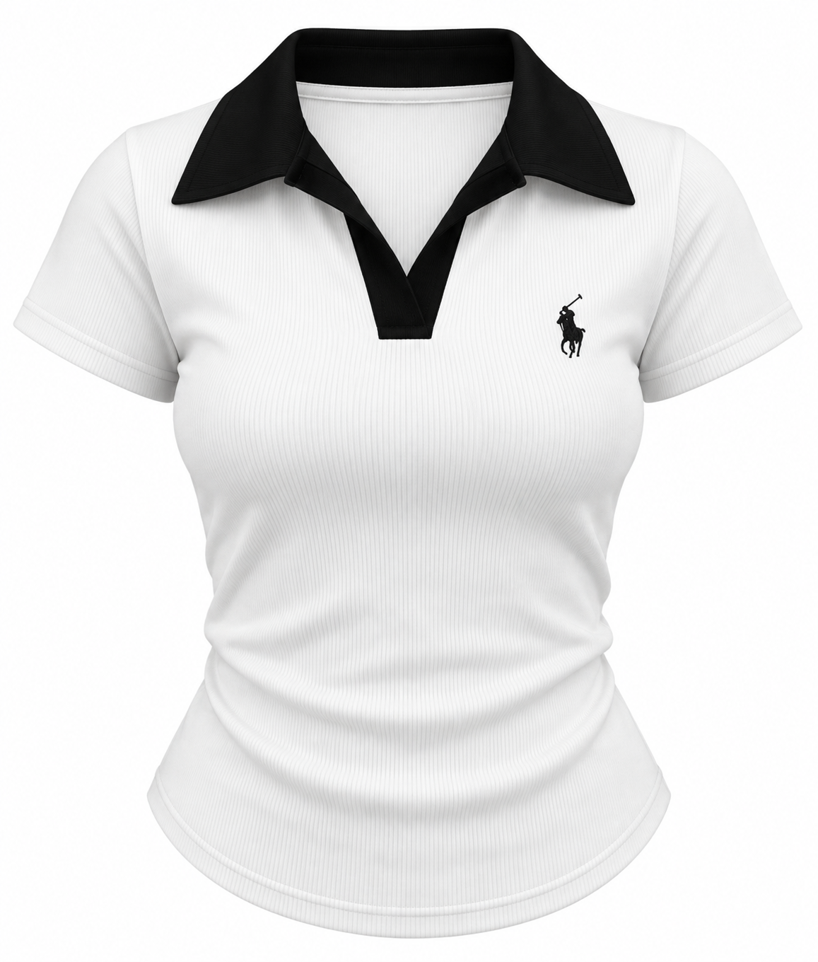 Contrast Collar Ribbed Polo Top