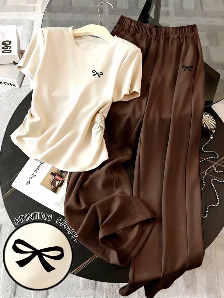 Round Neck Tee HS With Wide Leg Trouser