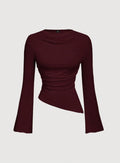 Ruffle Asymmetrical Flare Sleeves Top