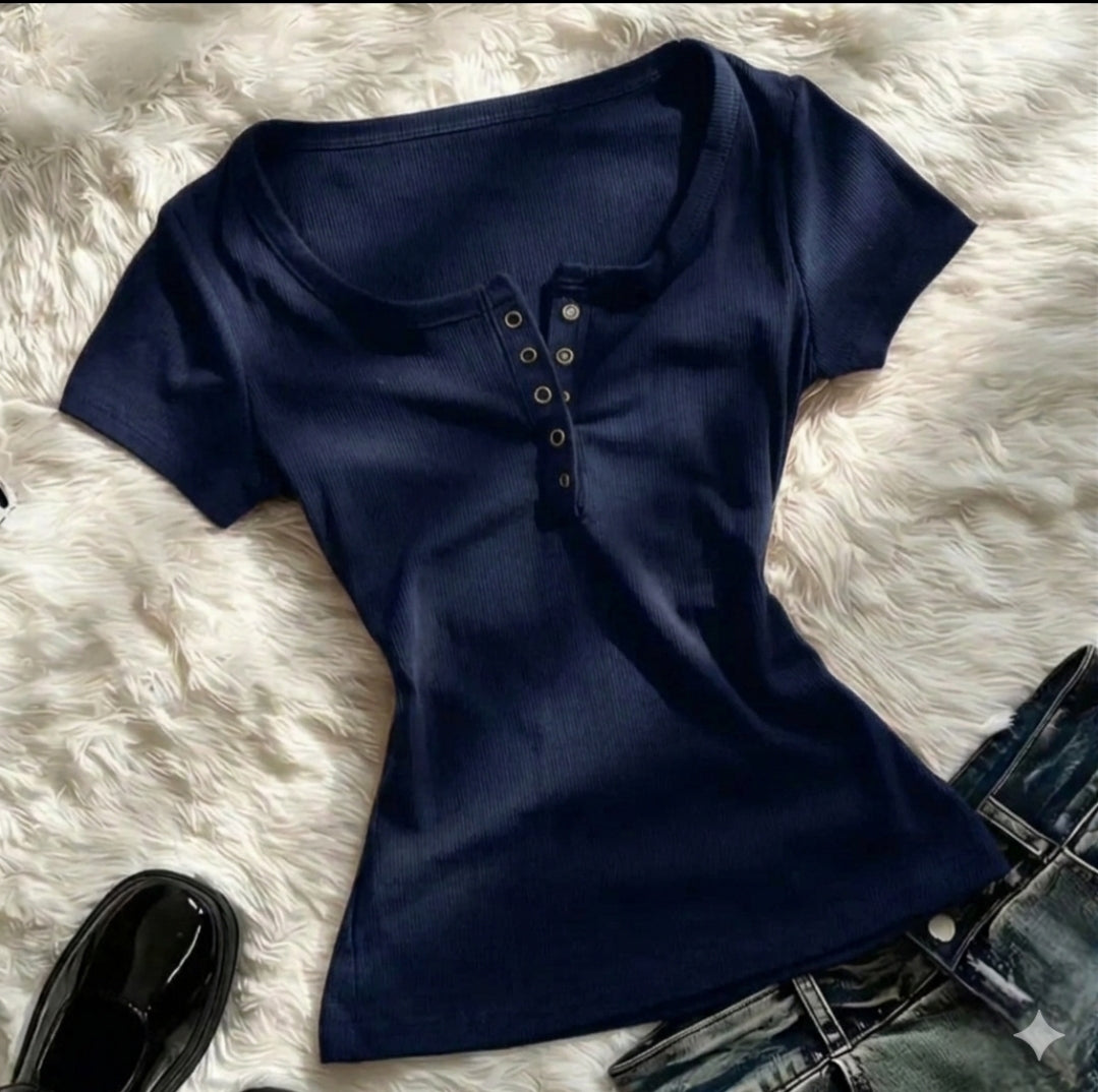 Velcro Henley Half Sleeve Top
