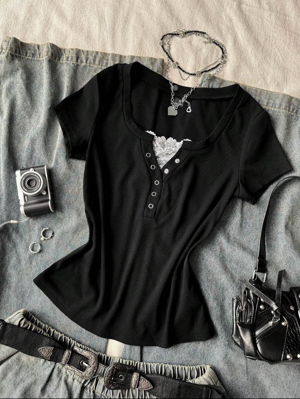 Lace Henley 5.0 Half Sleeve Top