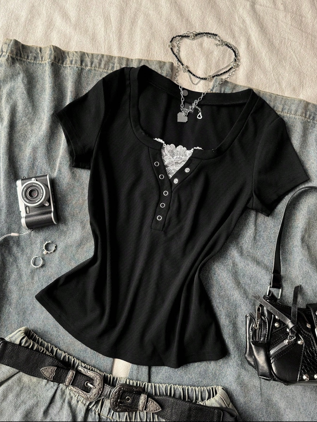 Lace Henley 5.0 Half Sleeve Top