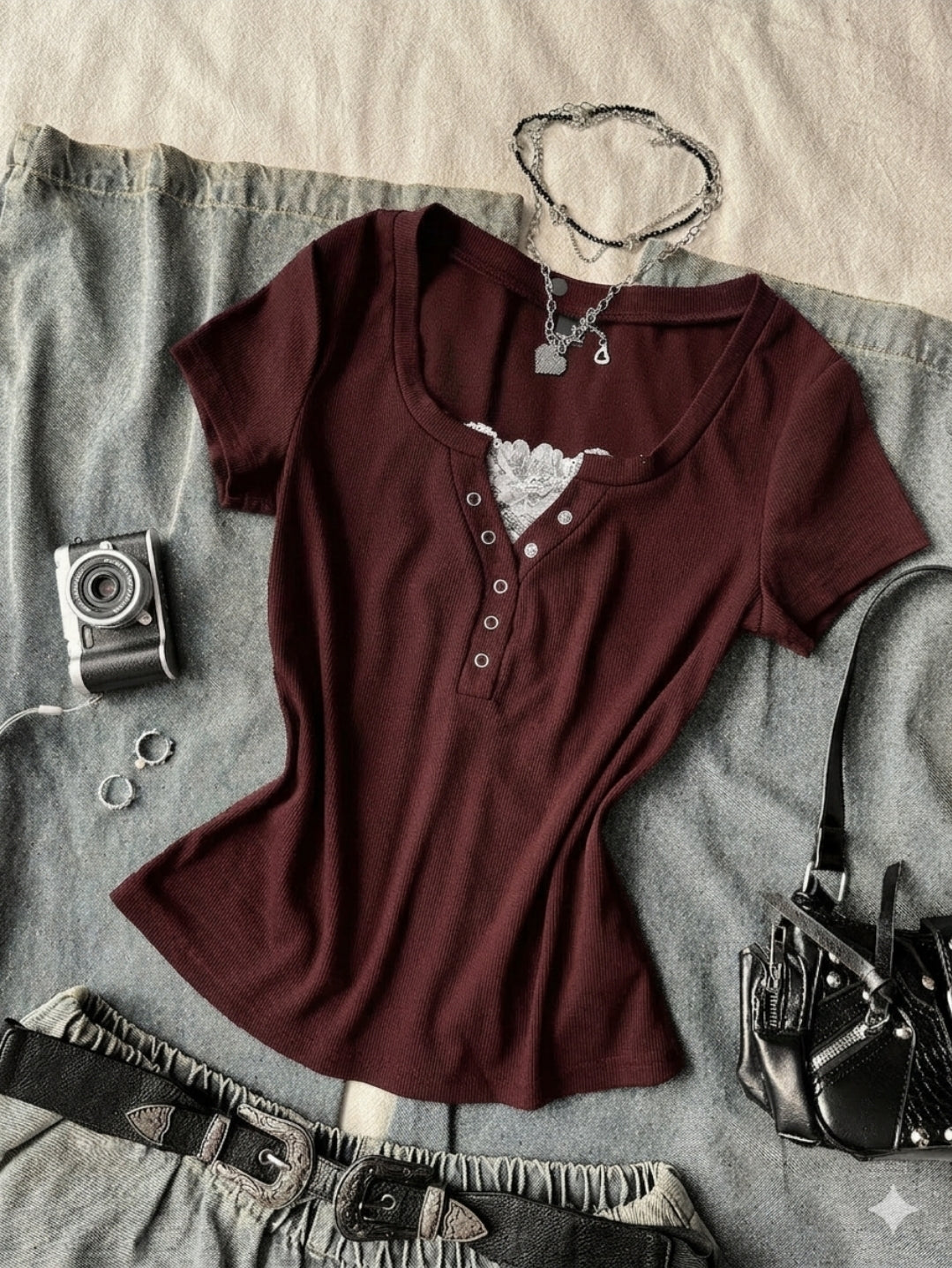 Lace Henley 5.0 Half Sleeve Top
