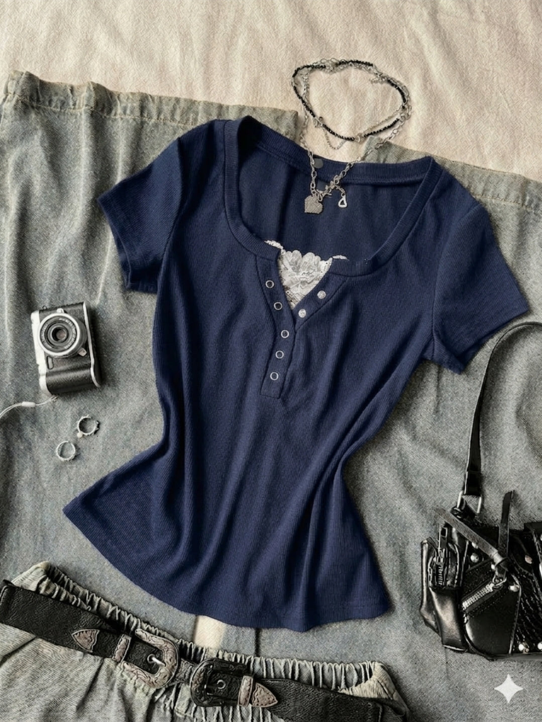 Lace Henley 5.0 Half Sleeve Top